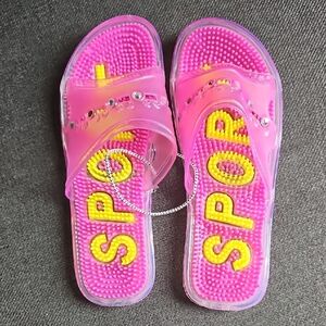 Vibrant Pink And Yellow Beaded Massage Sandals Size 7.5